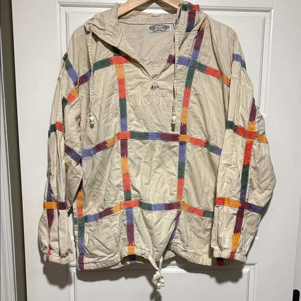 Angelique vintage quilted Plaid Multicolor Hooded jacket L hoodie